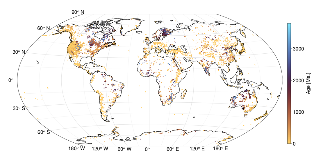 Map of sample locations in a large geochemical database.